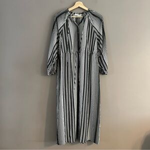 Everlane The TENCEL™ Gathered Maxi Dress Lagenlook Black White Stripes Sz XS
